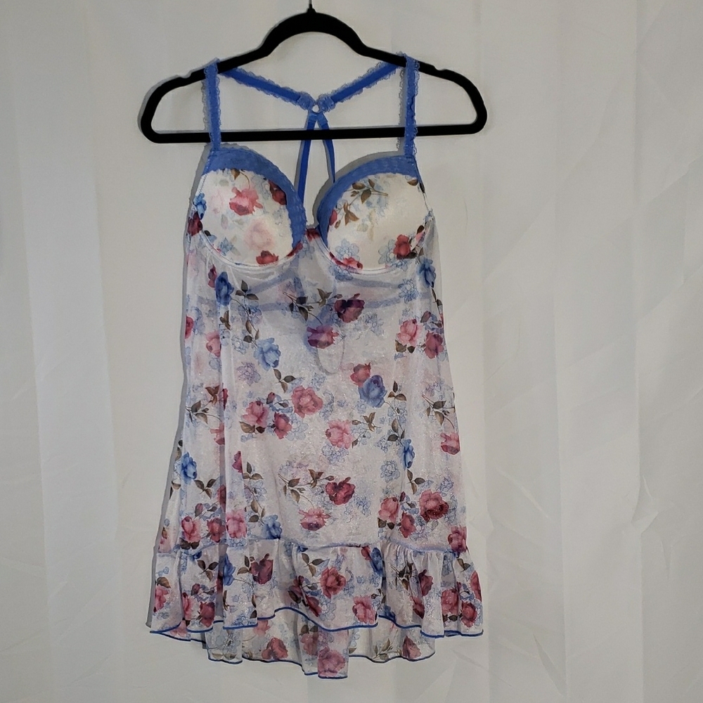 Floral Lace Trim Babydoll Chemise Top Size 2X